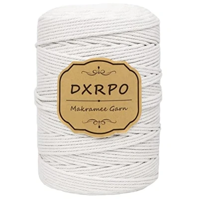 Afbeelding van DXRPO Macramégaren, 3 mm x 300 m, natuurlijk macramé, katoenen garen, koord voor wandbekleding, bloemenhanger, doe het zelf handwerk, plantenhanger, boho decoratie, wit