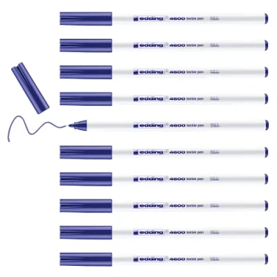 Afbeelding van edding 4600 textielvilt blauw 10 stuks 1 mm ronde punt wasbaar (60 C) voor het versieren van de stof textielmarker