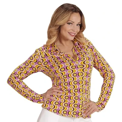 Afbeelding van Widmann Hippie Kostuum Groovy Gina 70s Dames Shirt, Lps Vrouw Oranje Large / XL Carnavalskleding Verkleedkleding