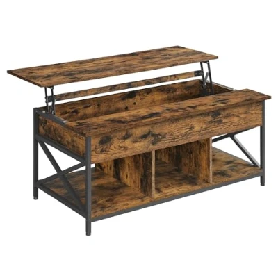 Afbeelding van VASAGLE LCT215K01 Salontafel, in hoogte verstelbaar, open en verborgen opbergruimte, x stangen, 60 120 (48 62) cm, vintage bruin/zwart