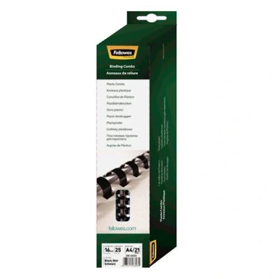 Image de Pack de 25 Anneaux reliure Fellowes 16 mm en plastique Noir
