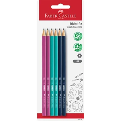 Afbeelding van Faber Castell grafietpotloden 1111 HB 6 stuks op blister assorti kleuren FC 111184