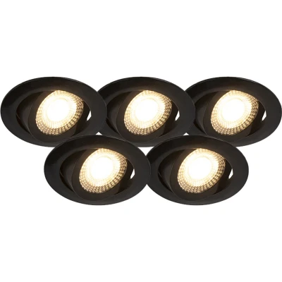 Afbeelding van QAZQA Set van 5 moderne inbouwspots zwart incl. LED 3 staps dimbaar