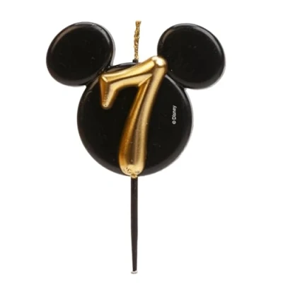 Afbeelding van dekora Mickey Mouse verjaardagskaars decoratie Disney kaarsen van paraffinewas zonder geur Zwarte en gouden met oren Maat 8,5 cm Nummer 7
