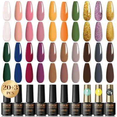 Afbeelding van ROSALIND semi permanente nagellak, 23 stuks, mini nude roze, paars, goud, bruin, glitter, uv nagellak voor beginners, nail art, doe het zelf