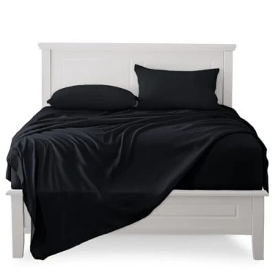 Afbeelding van Poligino Beddengoed, 120 x 190 200 cm, 3 delig, 100% katoen, hoeslaken, bedlaken voor eenpersoonsbed, 180 280 1 kussensloop 50 80 zwart
