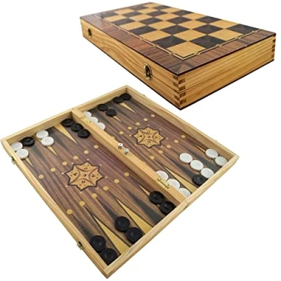 Afbeelding van PrimoLiving Deluxe houten backgammon, 40 x cm, met schaakbord