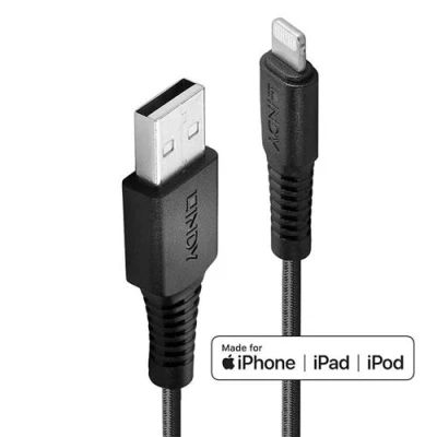 Image de Lindy Câble Lightning mâle pour USB 3 m blindé noir rond Apple iPad/iPhone/iPod (Lightning)