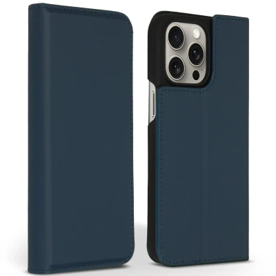 Afbeelding van Accezz Hoesje Geschikt voor iPhone 15 Pro Max Met Pasjeshouder Premium Leather Slim Bookcase Blauw
