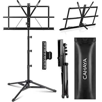 Afbeelding van CAHAYA CY0305 Draagbare metalen bladmuziekstandaard met draagtas, muziekmap, model zwart verhoogd 170 cm
