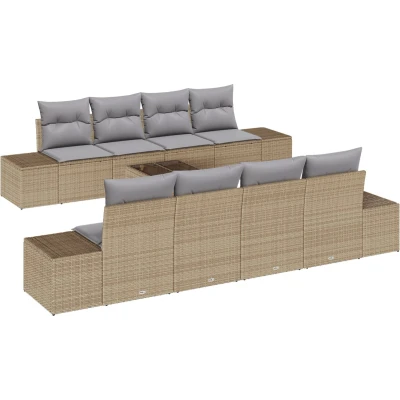 Afbeelding van vidaXL 9 delige tuinbankset met kussens beige poly rattan