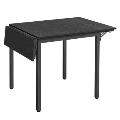 Afbeelding van VASAGLE Inklapbare eettafel, keukentafel, uittrekbaar, kantoor, voor 2 tot 4 personen, rechthoekig, met kleppen, kleine ruimtes, houtzwart en inktzwart KDT077B03