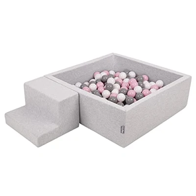 Afbeelding van KiddyMoon Foam Speeltuin Met Vierkant Ballenbad (200 ballen), Lichtgrijs: Wit/Grijs/Poederroze