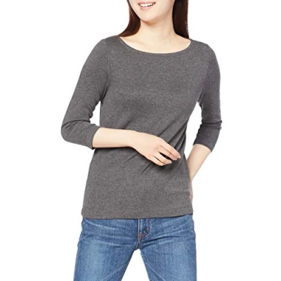 Image de Amazon Essentials T Shirt Col Bateau Uni Coupe Ajustée à Manches 3/4 Women&#039;s, Charbon Chiné, XXL