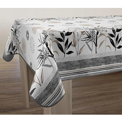 Afbeelding van Le linge de Jules Stevia Tafelkleed, vuilafstotend, rechthoekig, 150 x 200 cm, zwart, beige, grijs, ecru