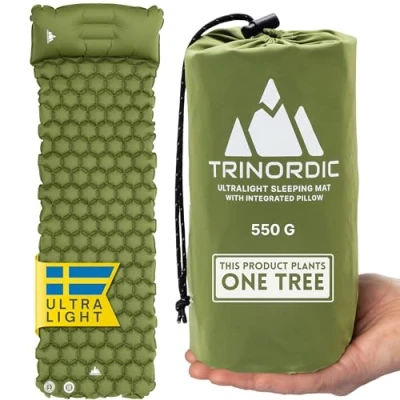 Afbeelding van TRINORDIC Ultralichte Opblaasbare Camping Mat met Kussen Enkele Luchtmatras voor Ruimtebesparend Comfort Duurzame, Lichtgewicht Campinguitrusting Outdoor Avonturen Bosgroen