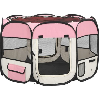 Afbeelding van vidaXL Hondenren inklapbaar met draagtas 90x90x58 cm roze