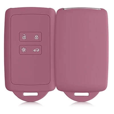 Afbeelding van kwmobile autosleutelhoes geschikt voor Renault 4 knops Smartkey autosleutel (alleen Keyless Go) Siliconenhoes in donkerroze Sleutelcover