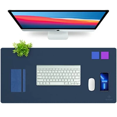 Afbeelding van Knodel Bureaumat, bureau onderlegger, beschermer, laptop mat, onderhands, tweezijdig, (43 cm x 90 cm, donkerblauw)