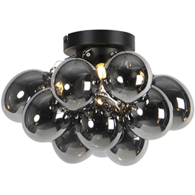 Afbeelding van QAZQA Design plafondlamp zwart met smoke glas 3 lichts Uvas