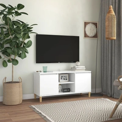 Afbeelding van Tv meubel met massief houten poten 103,5x35x50 cm wit