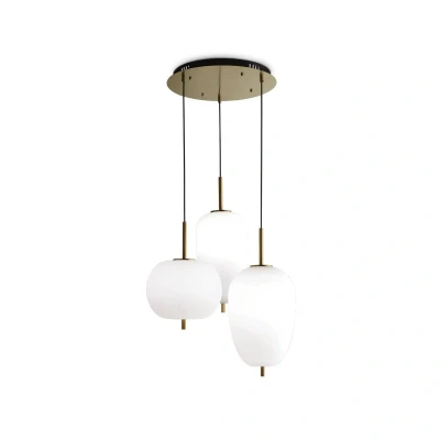 Afbeelding van Ideal Lux Umile LED hanglamp 3 lamps messing/wit