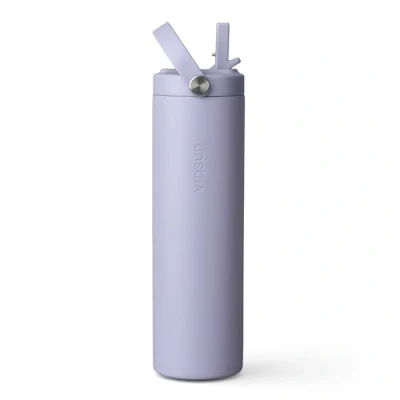 Afbeelding van Vinsun Drinkfles van roestvrij staal, paars, 750 ml, lekvrij rietje, dubbelwandig geïsoleerd, BPA vrij, lichte thermosfles voor fitness, school, kantoor, reizen