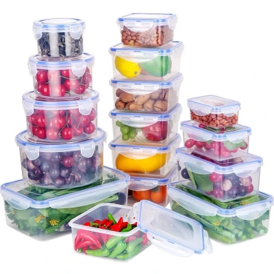 Afbeelding van Vershouddoos met deksel, 32 delige set, 16 containers + deksels, herbruikbaar, lekvrij, set voorraaddozen, luchtdicht, kunststof, BPA vrij, vershouddozen voor magnetron, vriezer, vaatwasser