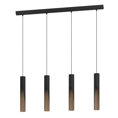 Image de EGLO Suspension LED Barbotto, lampe de plafond suspendue à 4 spots, luminaire pour salon et salle manger, éclairage indirect, métal noir aspect bois, GU10, certifié FSC, blanc chaud