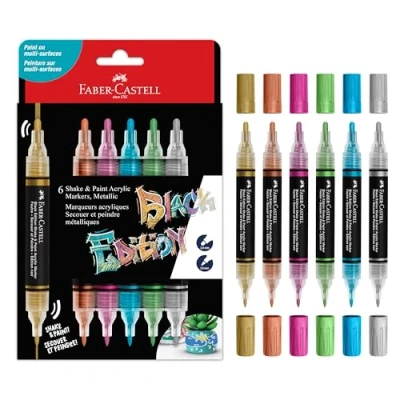 Afbeelding van Acrylmarker Faber Castell Black Edition Shake Paint 6st. metallic kle