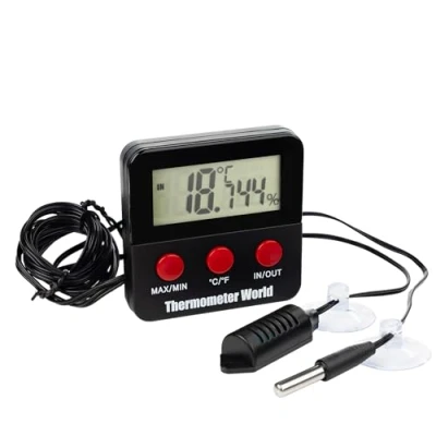Afbeelding van Digitale hygrometer thermometer voor reptielen met 2 externe sensoren het meten van vochtigheid en temperatuur, ook geschikt slangen of hagedistank, accessoires