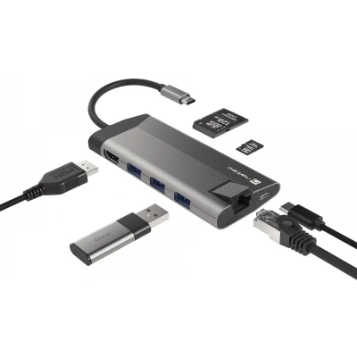 Afbeelding van Genesis NATEC multipoort Fowler Plus USB C (USB C, 4 Havens), Docking station + hub, Grijs