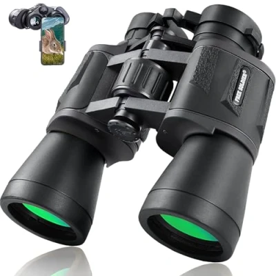 Afbeelding van 20x50 verrekijker voor volwassenen met nachtzicht bij weinig licht, BAK4 Prism FMC lens Compacte smartphone adapter wandelen Vogels kijken Jagen, zwart