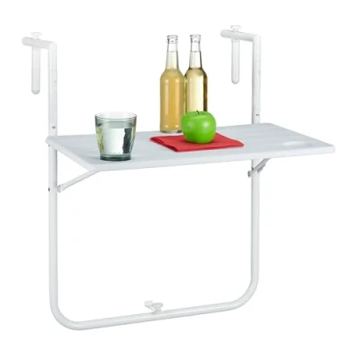 Afbeelding van Relaxdays balkontafel inklapbaar verstelbare hangtafel klaptafel kunststof houtlook