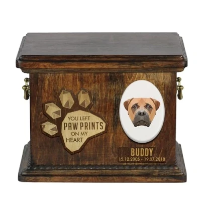 Afbeelding van Persoonlijke urn hond voor Bullmastiff hondenas, met gravure en herdenkingsdoos