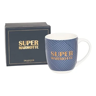 Image de DRAEGER PARIS 1886 Mug bleu en céramique&#039;Super Marmotte&#039; humour pour lui ou elle Idée Cadeau collègue Réveil dormeur, dormeuse Tasse originale avec Coffret