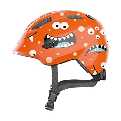 Afbeelding van ABUS Smiley 3.0 Kinderhelm Fietshelm met diepe snit, kindvriendelijke ontwerpen en ruimte Voor een vlecht meisjes jongens Oranje monsterpatroon, maat M