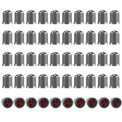 Afbeelding van 50 stuks autobandenventieldoppen, met afdichting, ventieldoppen voor autobanden, stabiele bandenspanning, auto, SUV, motorfiets (grijs)