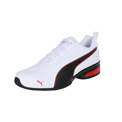 Afbeelding van Puma Leader Trainingsschoen, Heren, Maat: 39, White/black/flame scarlet Imitatieleer/ textiel