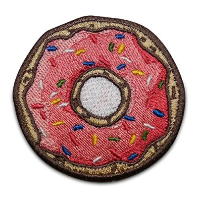 Afbeelding van Finally Home Opstrijkbare patch SIMPSONS DONUT IN ROSE strijk of naaipatch Decoratie reparatie voor kleding, jeans, tas, broek, jas
