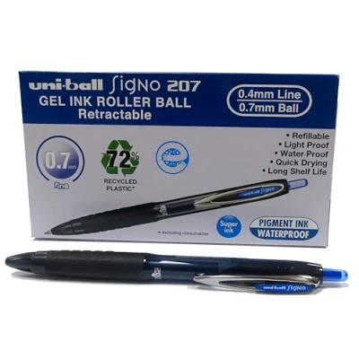Afbeelding van Uni ball Signo RT207 roller, intrekbaar, schrijfbreedte 0,4 mm, gerecycled plastic, blauw 12 stuks