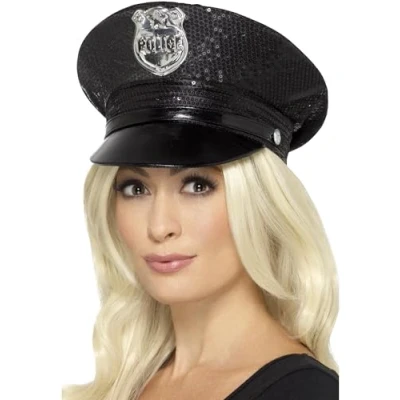 Afbeelding van Verkleed accessoires zwarte politie/agenten pet voor dames
