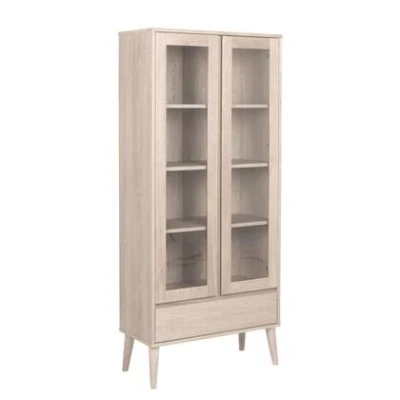 Afbeelding van Vitrinekast Nalini 80cm 2 deuren &amp; 1 lade lichte eik