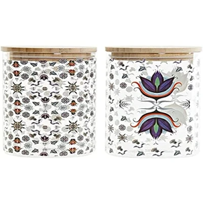 Afbeelding van Tin DKD Home Decor Bamboe Borosilicaatglas Traditioneel Tegel (1 L) (2 pcs) (10 x 10 17 cm)