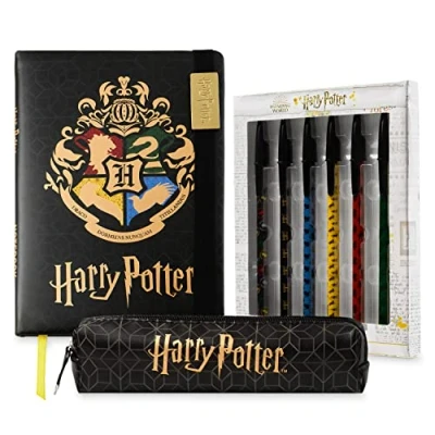 Afbeelding van Harry Potter A5 Notebook en etui voor meisjes jongens stationery set met pennen, schoolbenodigdheden kinderen tieners (zwart/goud)