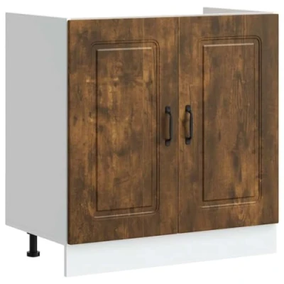 Afbeelding van vidaXL Spoelbakonderkast Kalmar 80x46x81,5cm bewerkt hout gerookteiken
