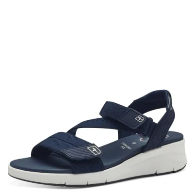 Afbeelding van Tamaris Comfort Sandalen met sleehak, Dames, Maat: 37, Navy Textiel/ synthetisch