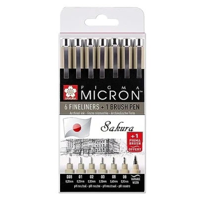 Afbeelding van Sakura SPACEBEAUXARTS Pigma Micron Manga set, zwart, 7 alle veren, set 005,01,02,03,05,08, Brush
