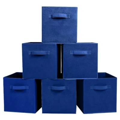 Afbeelding van PowerKing Opbergbakken, opvouwbare stoffen opslag kubussen en doek organizer lade voor kast speelgoed opslag, 6 pack, donkerblauw