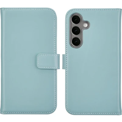 Afbeelding van Selencia Hoesje Geschikt voor Samsung Galaxy S25 Plus Met Pasjeshouder Echt Lederen Bookcase lichtblauw